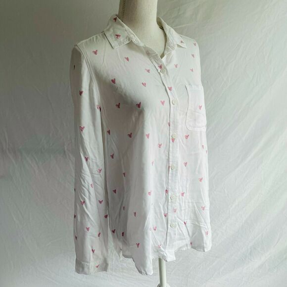 BeachLunchLounge Alanna Button Down Heart Print Long Sleeves White Viscose M - Picture 6 of 10